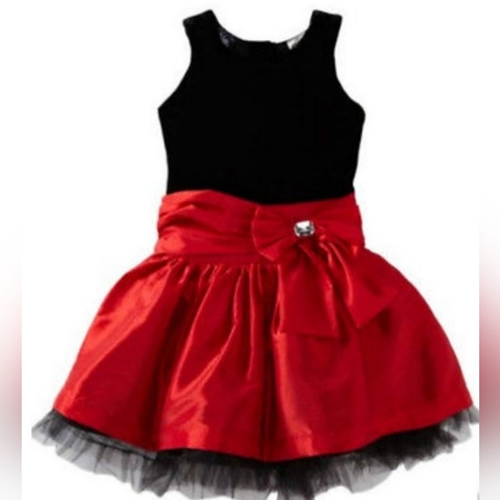 So La Vita Girls Size 12 Months Sleeveless Red & Black Taffeta Dress